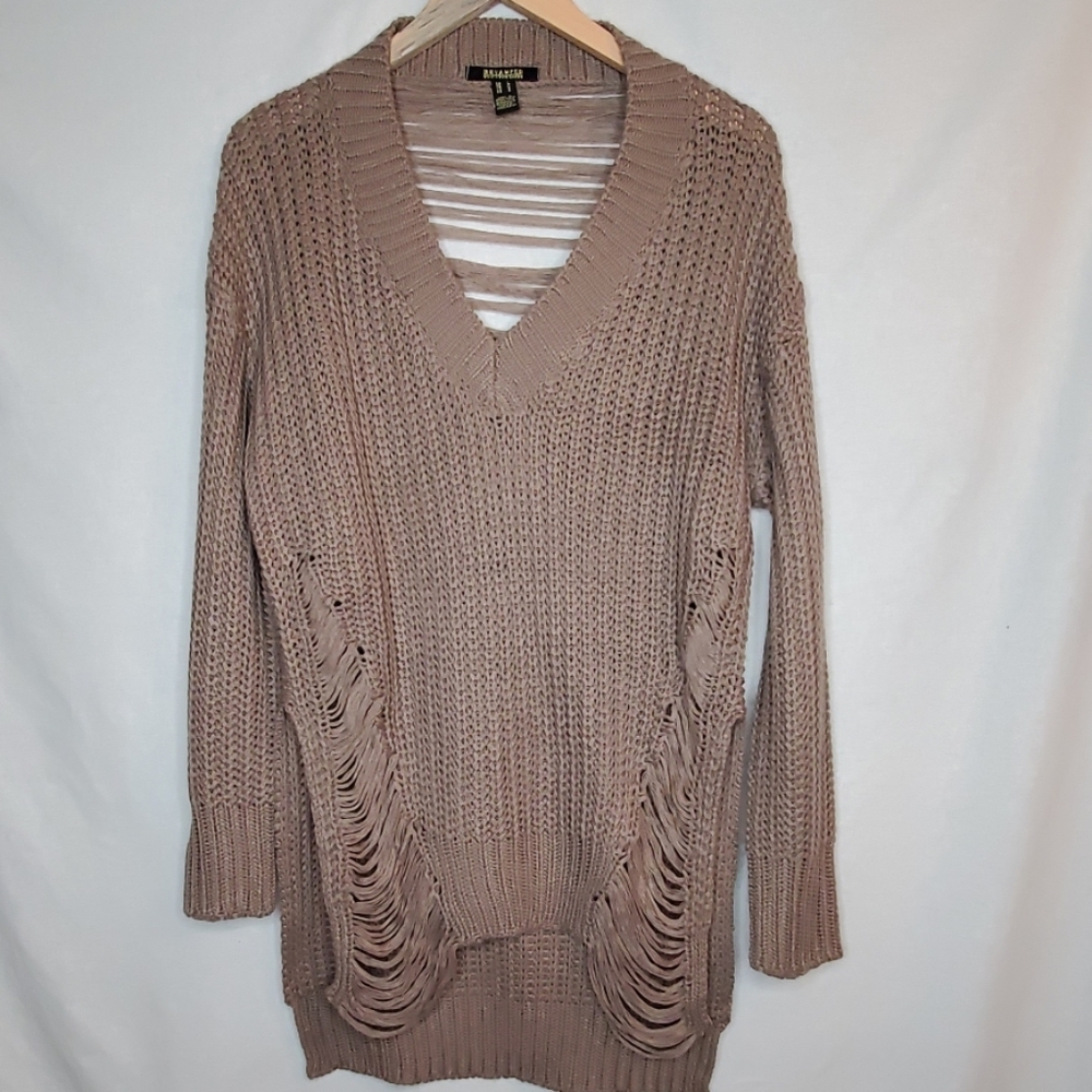 Revamped Distressed Back Design Sweater Knits - Long  Sleeve w/ slits tops